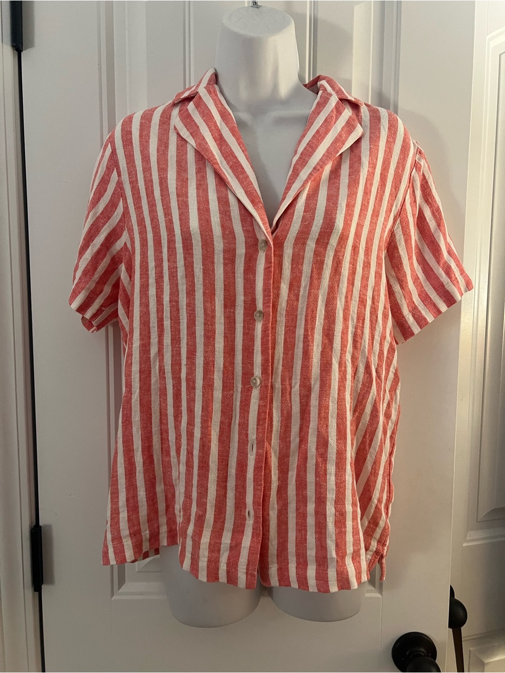 Universal Thread Striped Linen-Blend Short-Sleeve Button-Down Shirt